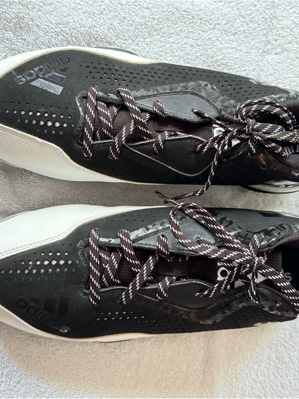 adidas Black and White Men's Athletic Shoes with metal spikes